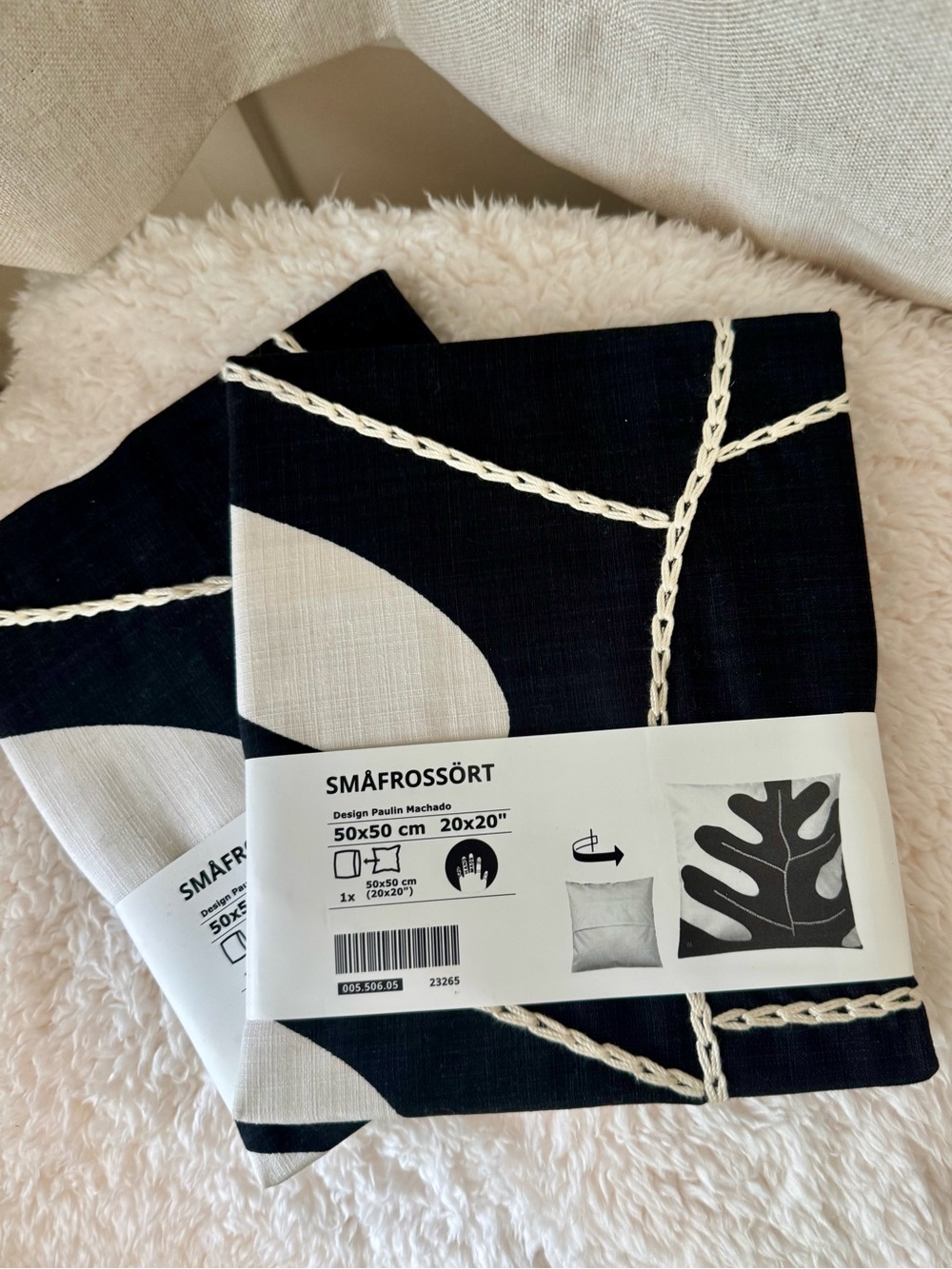 IKEA SMÅFROSSÖRT Black and White Botanical Cushion Cover